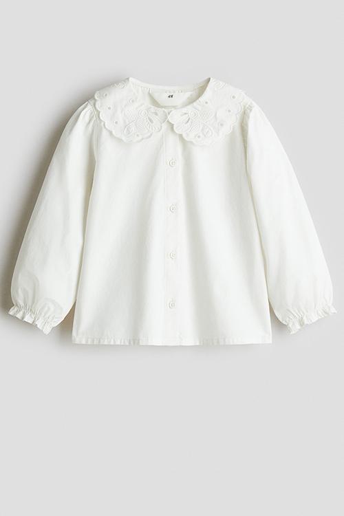 Embroidered peter pan-collared blouse - white