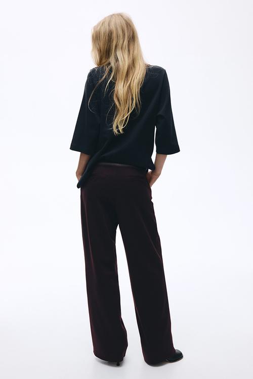 Belted twill trousers - burgundy