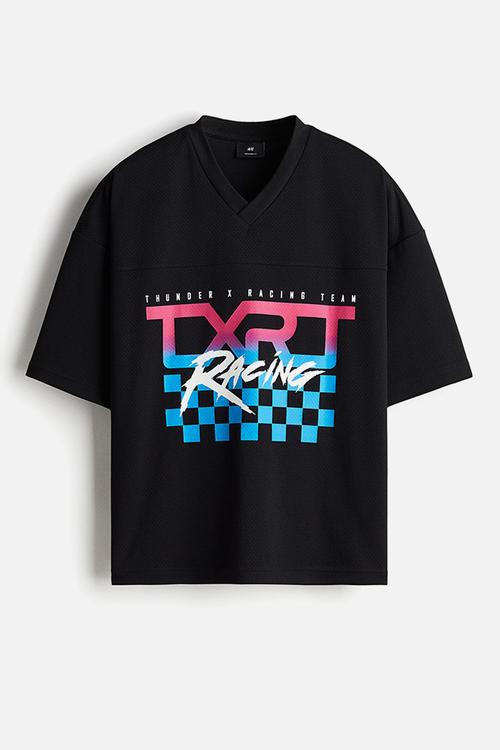 Oversized fit printed mesh t-shirt - black/txrt
