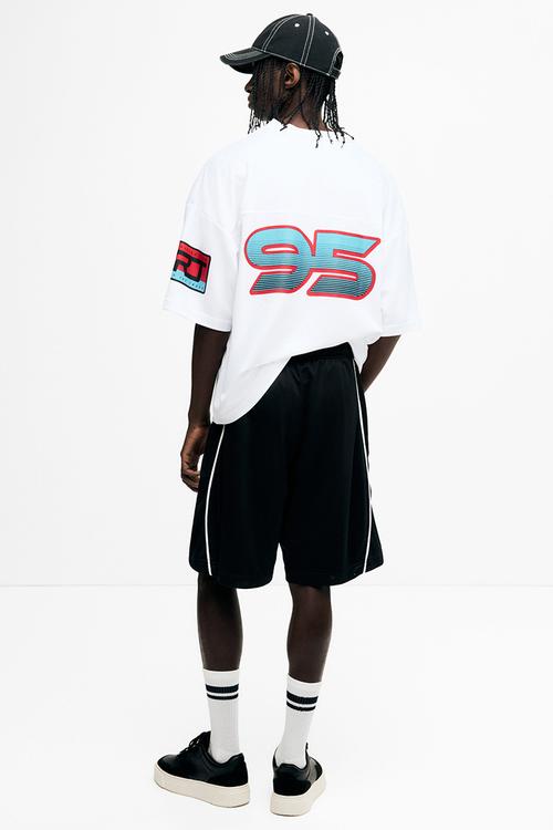 Oversized fit printed mesh t-shirt - white/95