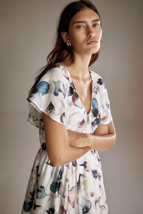 Flared-skirt dress - white/floral