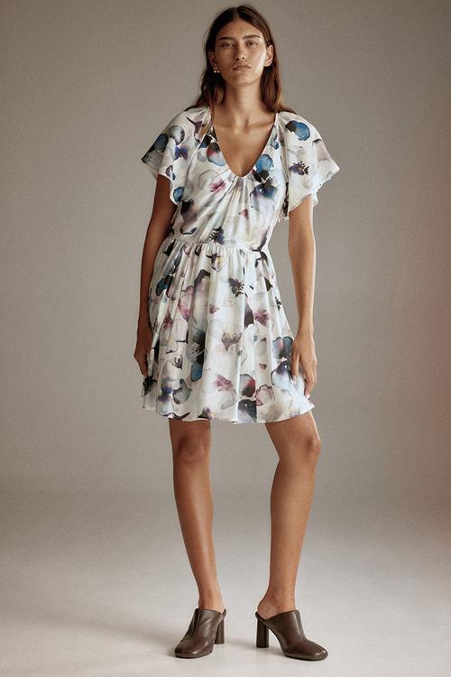 Flared-skirt dress - white/floral