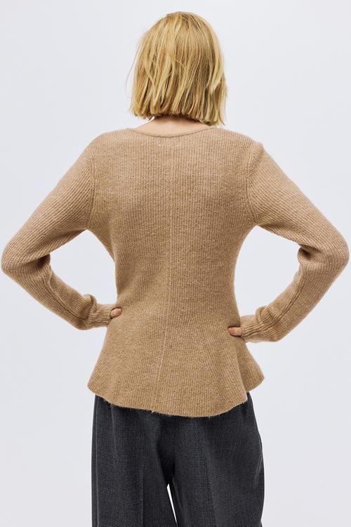 Rib-knit peplum cardigan - beige marl