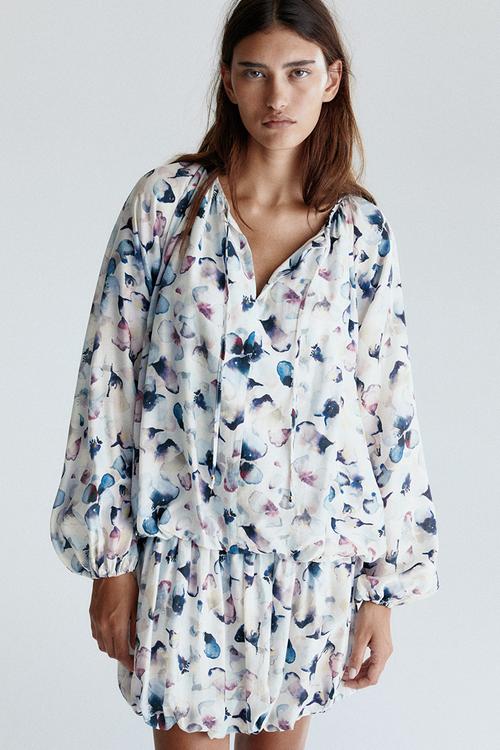 Bubble-hem dress - white/floral