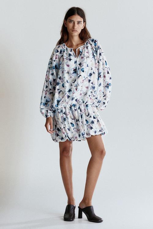 Bubble-hem dress - white/floral