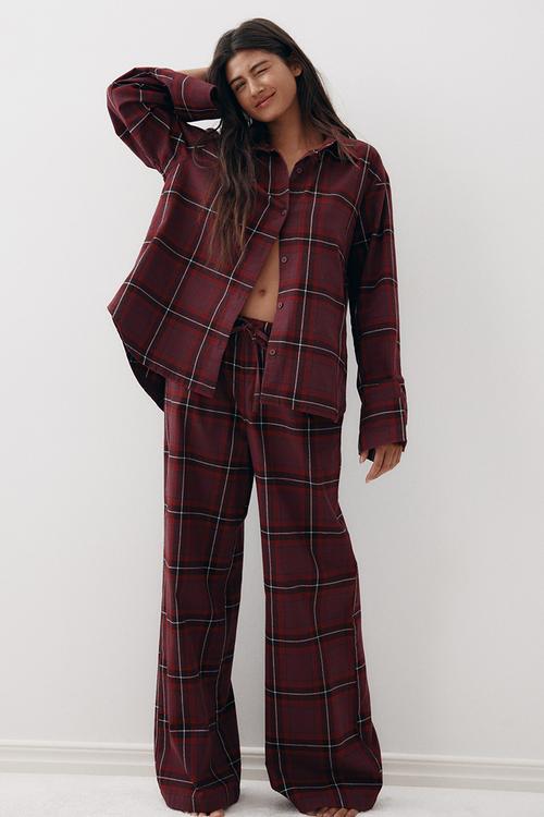 Cotton flannel pyjamas - red/checked