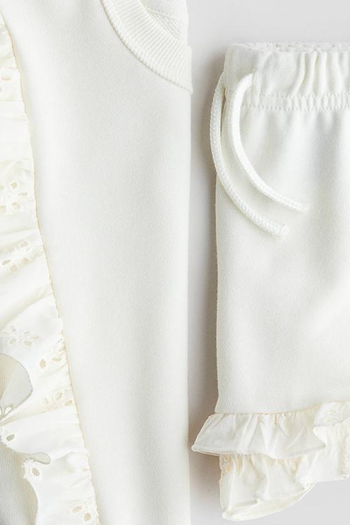 2-piece frill-trimmed sweatshirt set - white