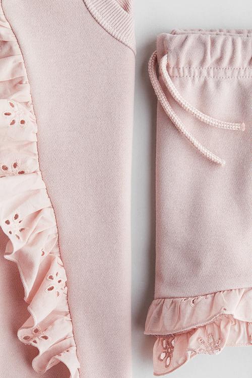 2-piece frill-trimmed sweatshirt set - light pink