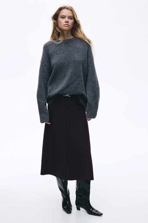 Belt-detail midi skirt - burgundy