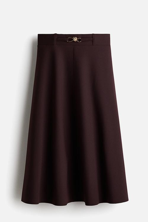 Belt-detail midi skirt - burgundy