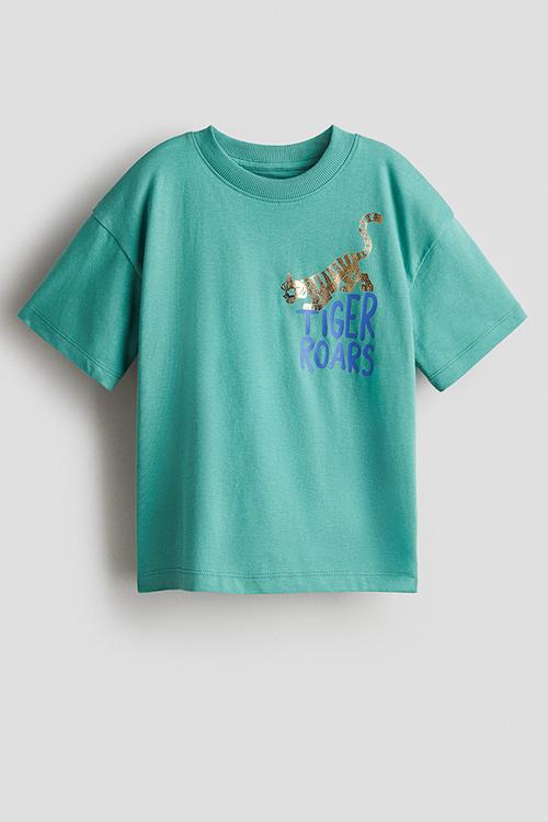 Loose-fit printed t-shirt - green/tiger