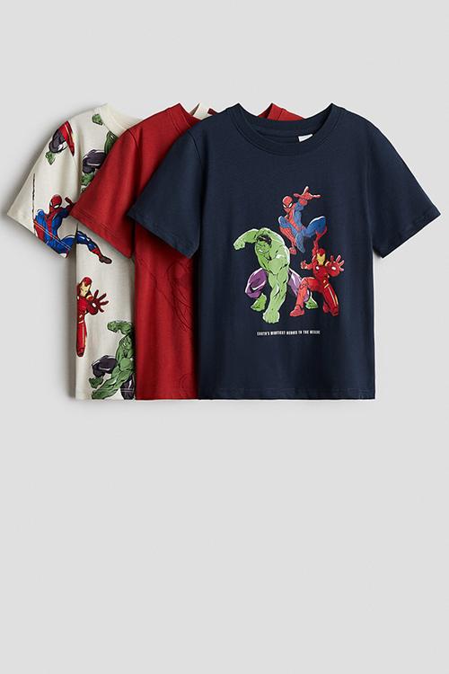 3-pack printed t-shirts - navy blue/marvel comics