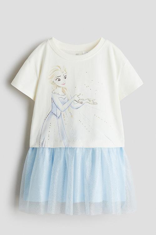 Printed tulle-skirt dress - white/frozen