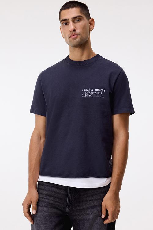 Regular fit printed cotton t-shirt - dark grey/canal & bowery