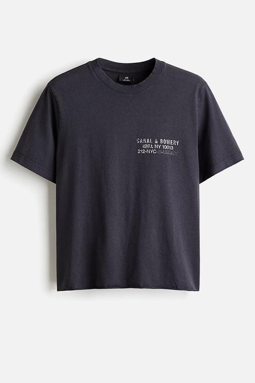 Regular fit printed cotton t-shirt - dark grey/canal & bowery