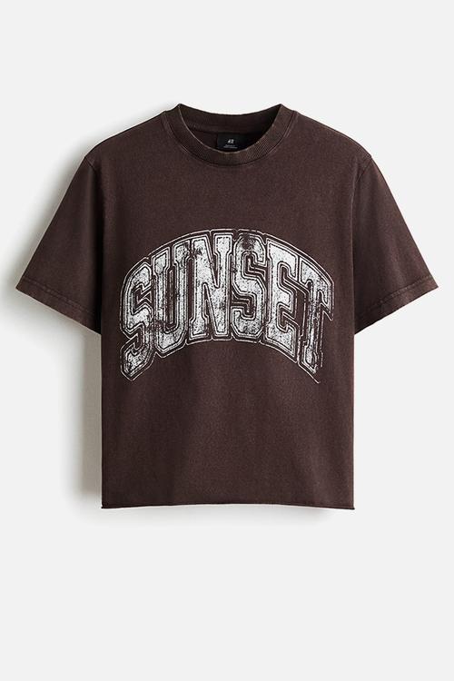 Regular fit printed cotton t-shirt - brown/sunset