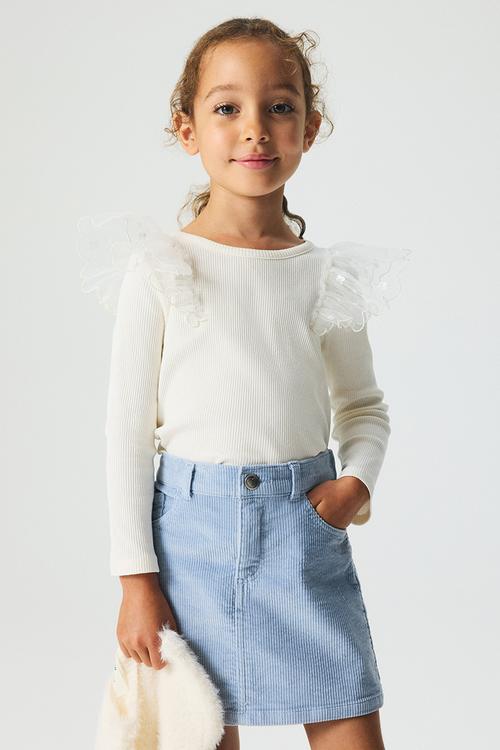 Tulle-detail cotton top - white