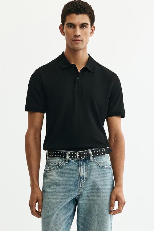 Regular fit pique polo shirt - black