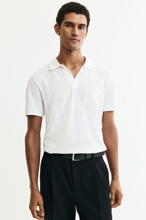 Regular fit pique polo shirt - white