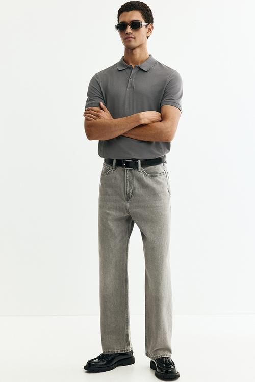 Regular fit pique polo shirt - grey