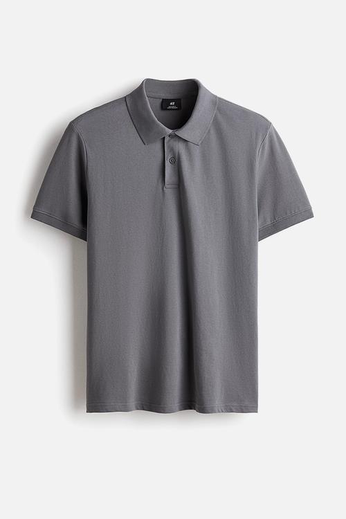 Regular fit pique polo shirt - grey