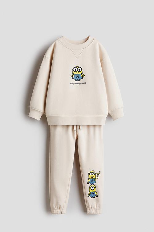 2-piece printed sweatshirt set - light beige/minions