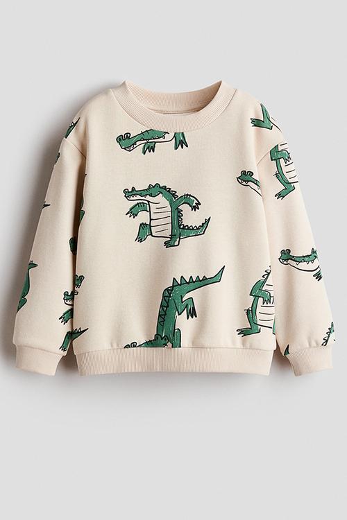 Printed brushed-inside sweatshirt - light beige/crocodiles