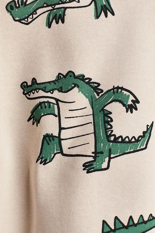 Printed brushed-inside sweatshirt - light beige/crocodiles