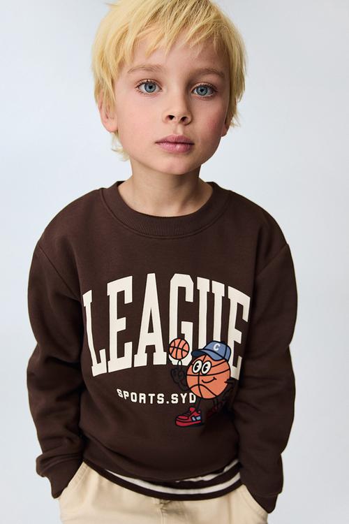 Printed brushed-inside sweatshirt - dark brown/league