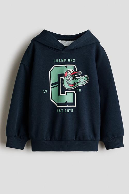 Printed brushed-inside hoodie - navy blue/crocodile