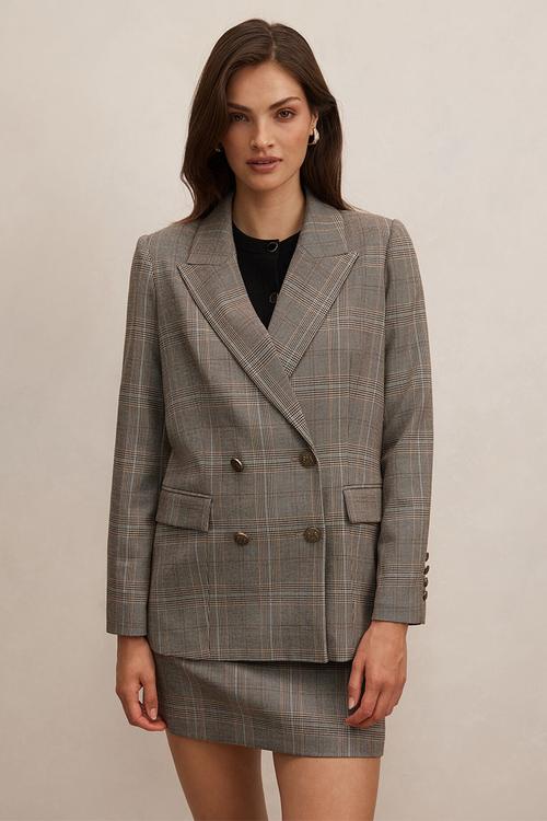 Eleanor Double Breasted Blazer In Check Suit Brown