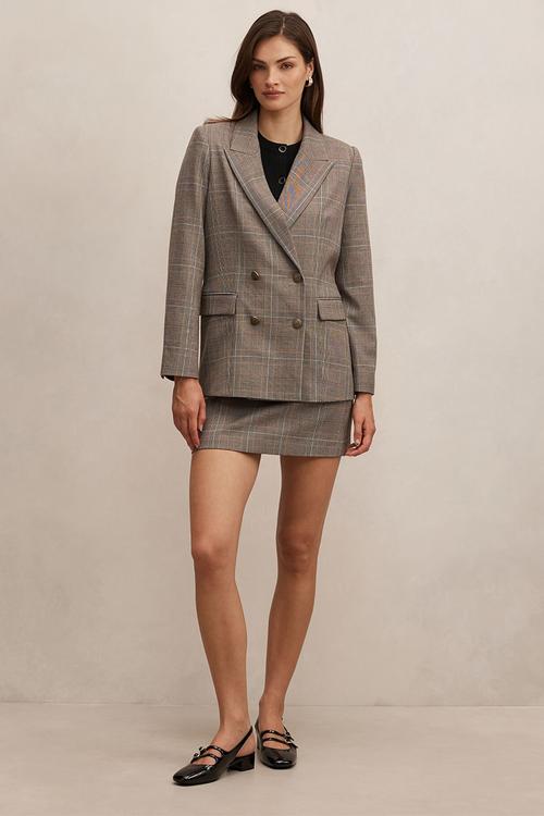 Eleanor Double Breasted Blazer In Check Suit Brown