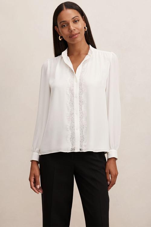 Poppy lace trim blouse in porcelain