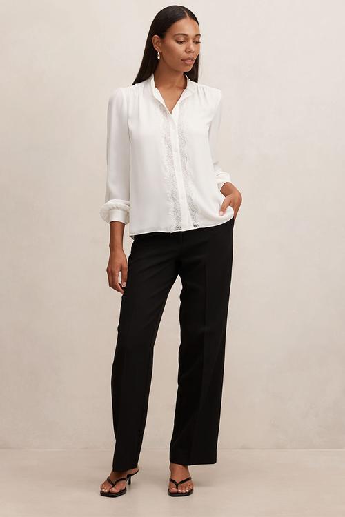 Poppy lace trim blouse in porcelain