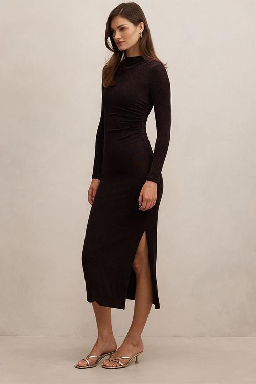 Sammy Glitter Long Sleeve Bodycon Dress In Dark Chocolate