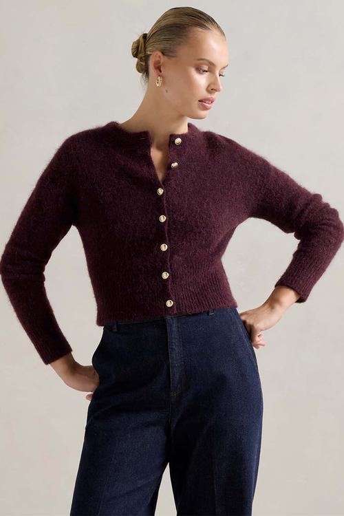 Tilly crew neck cardigan in elderberry