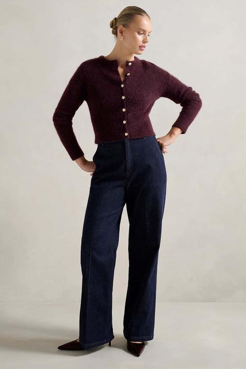 Tilly crew neck cardigan in elderberry