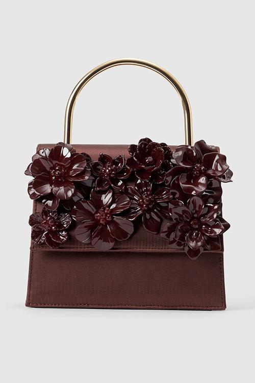 Fifi flower top handle bag in vintage merlot