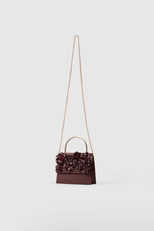 Fifi flower top handle bag in vintage merlot