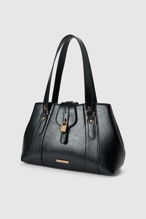 Riley Retro Lock Tote Bag In Black