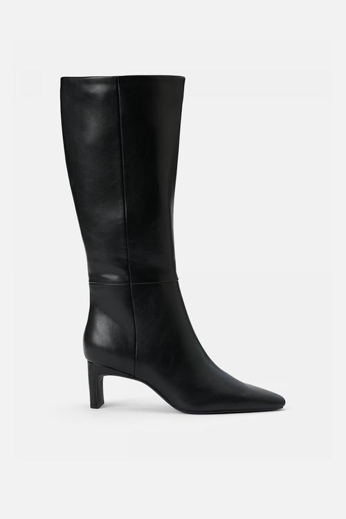 Callie Knee Length Chisel Toe Boot In Black