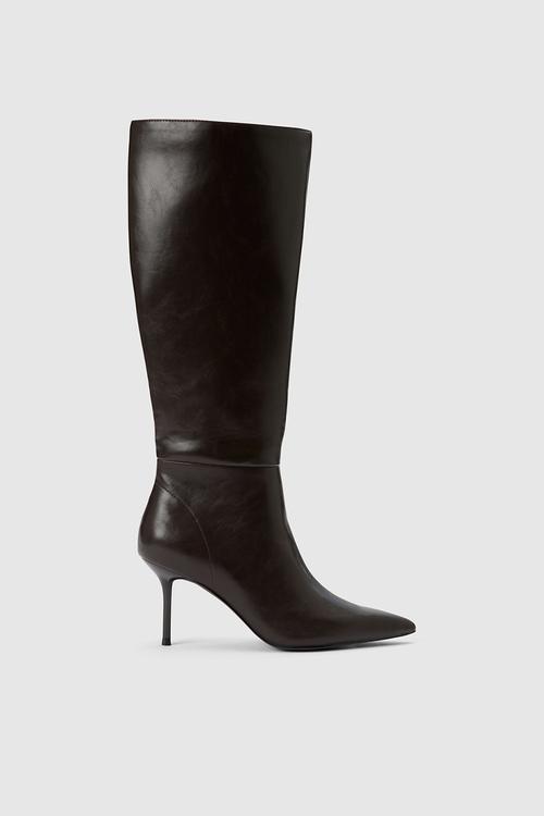 Nicolette high heeled pointy toe boot in chocolate brown