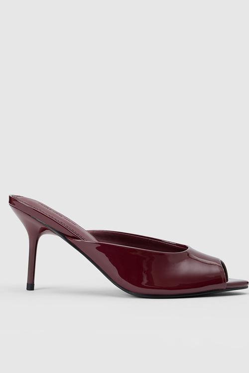 Roxy peep toe mule heel in burgundy