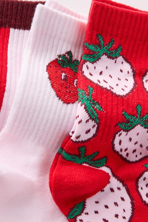 Kids 3Pk Crew Socks - Tea Party Pink/Varsity Red Strawberry