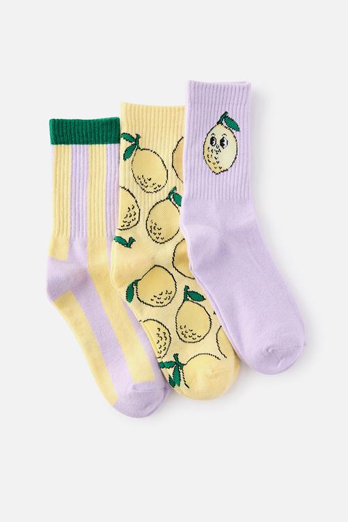 Kids 3Pk Crew Socks - Vintage Lilac/Baby Yellow Lemon