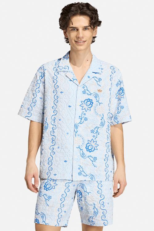 Printed Seersucker Resort Shirt - Blue
