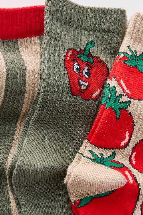 Kids 3Pk Crew Socks - Khaki Green/Rainy Day Pepper