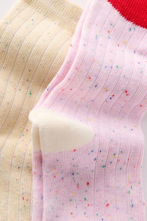 Kids 2Pk Longline Crew Socks - Tea Party Pink/Dark Vanilla Speckle