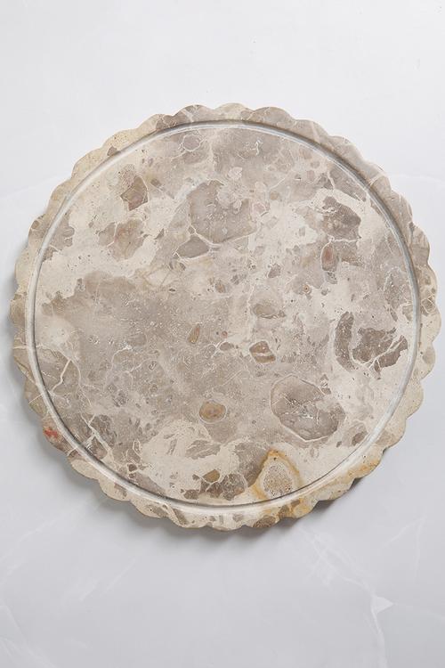 Scalloped Marble Cake Stand with Glass Dome - Natural