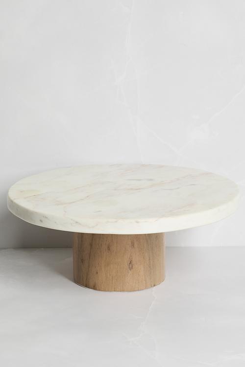 Marble & Wood Cake Stand - White
